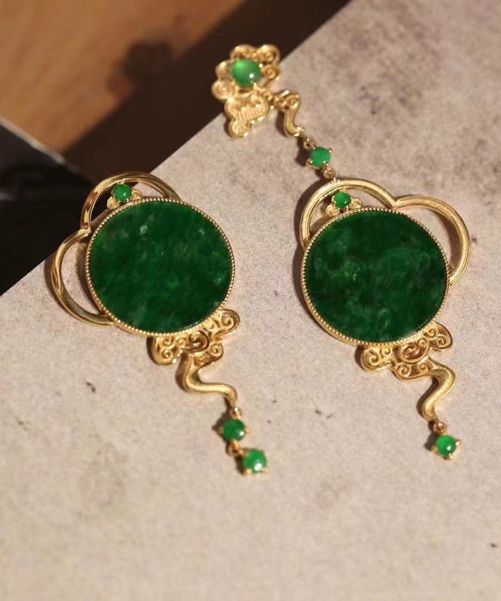 Green Jade 14K Gold Drop Earrings