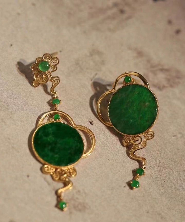 Green Jade 14K Gold Drop Earrings