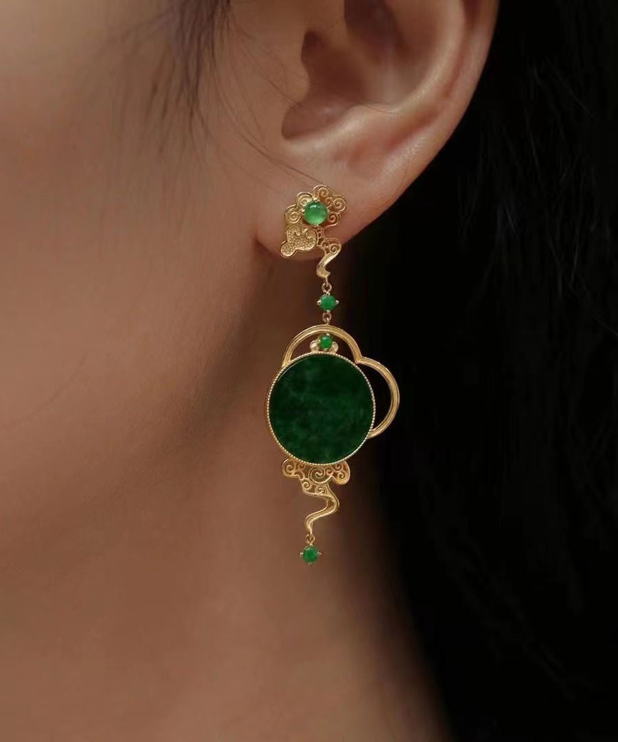 Green Jade 14K Gold Drop Earrings
