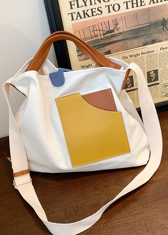 Boutique Handtasche aus weißem Patchwork-Leinen