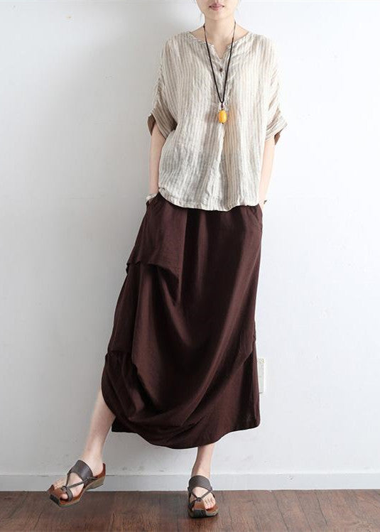 Brick Red Asymmetrical Linen Maxi Skirt