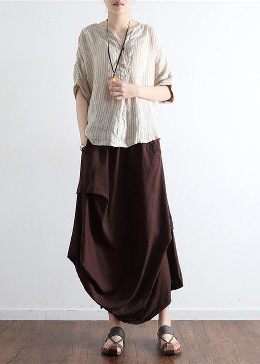Brick Red Asymmetrical Linen Maxi Skirt