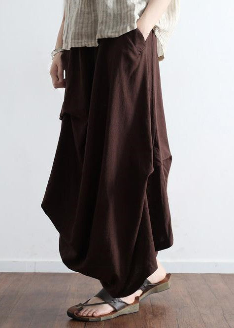 Brick Red Asymmetrical Linen Maxi Skirt