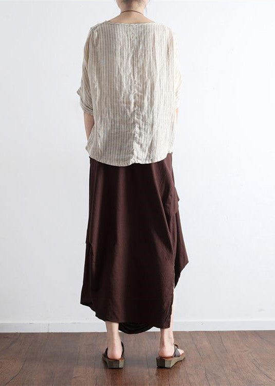 Brick Red Asymmetrical Linen Maxi Skirt