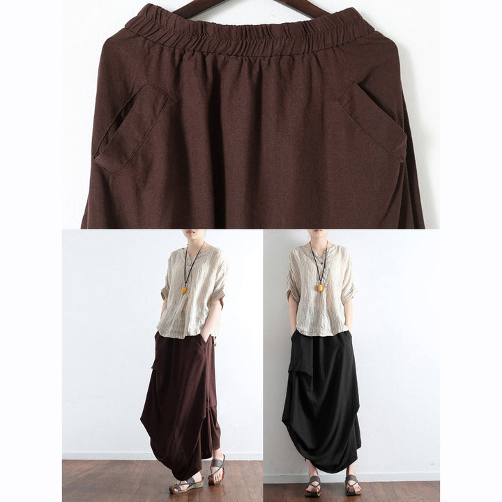 Brick Red Asymmetrical Linen Maxi Skirt