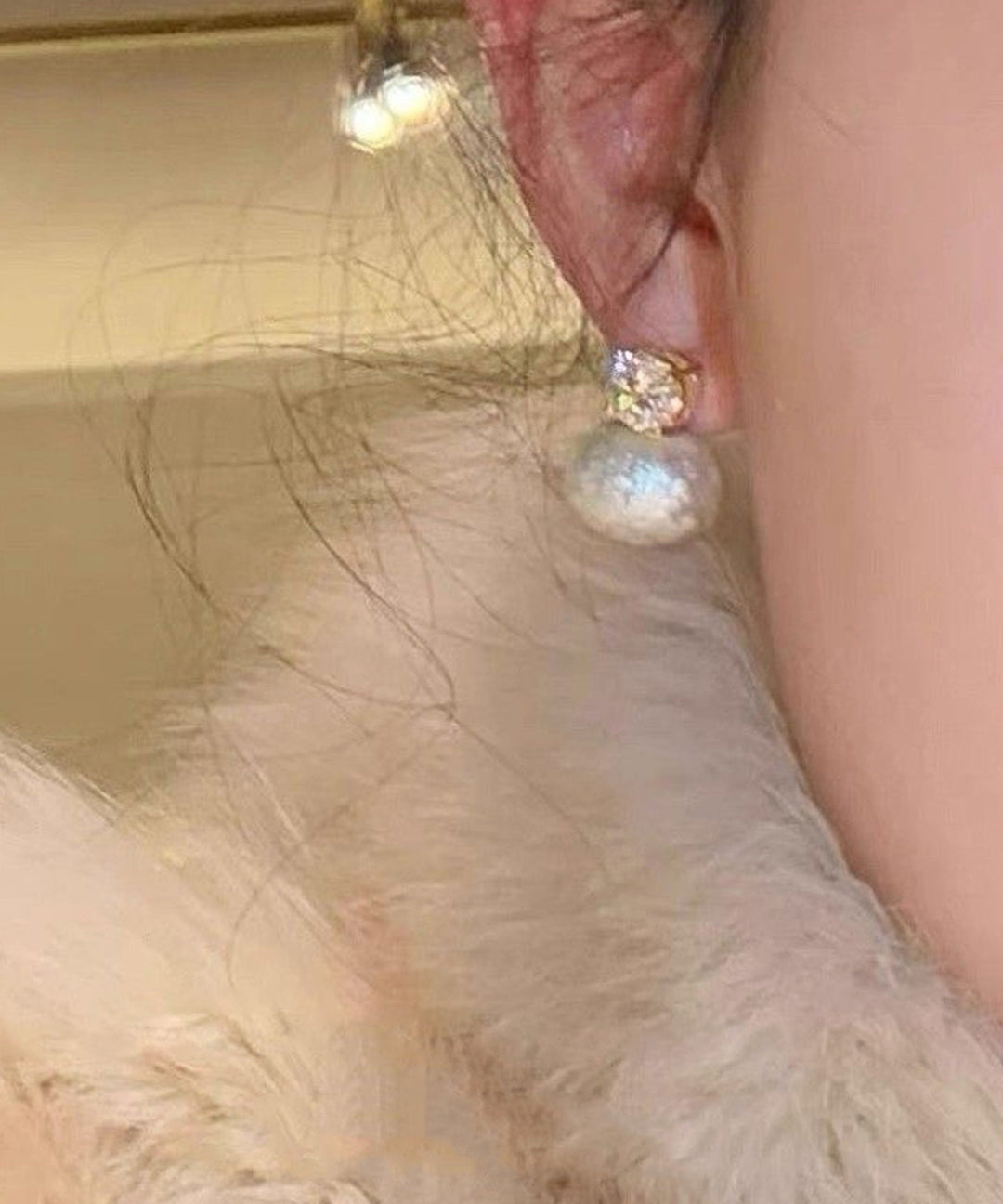 Gold Zircon Cotton Pearl Stud Earrings