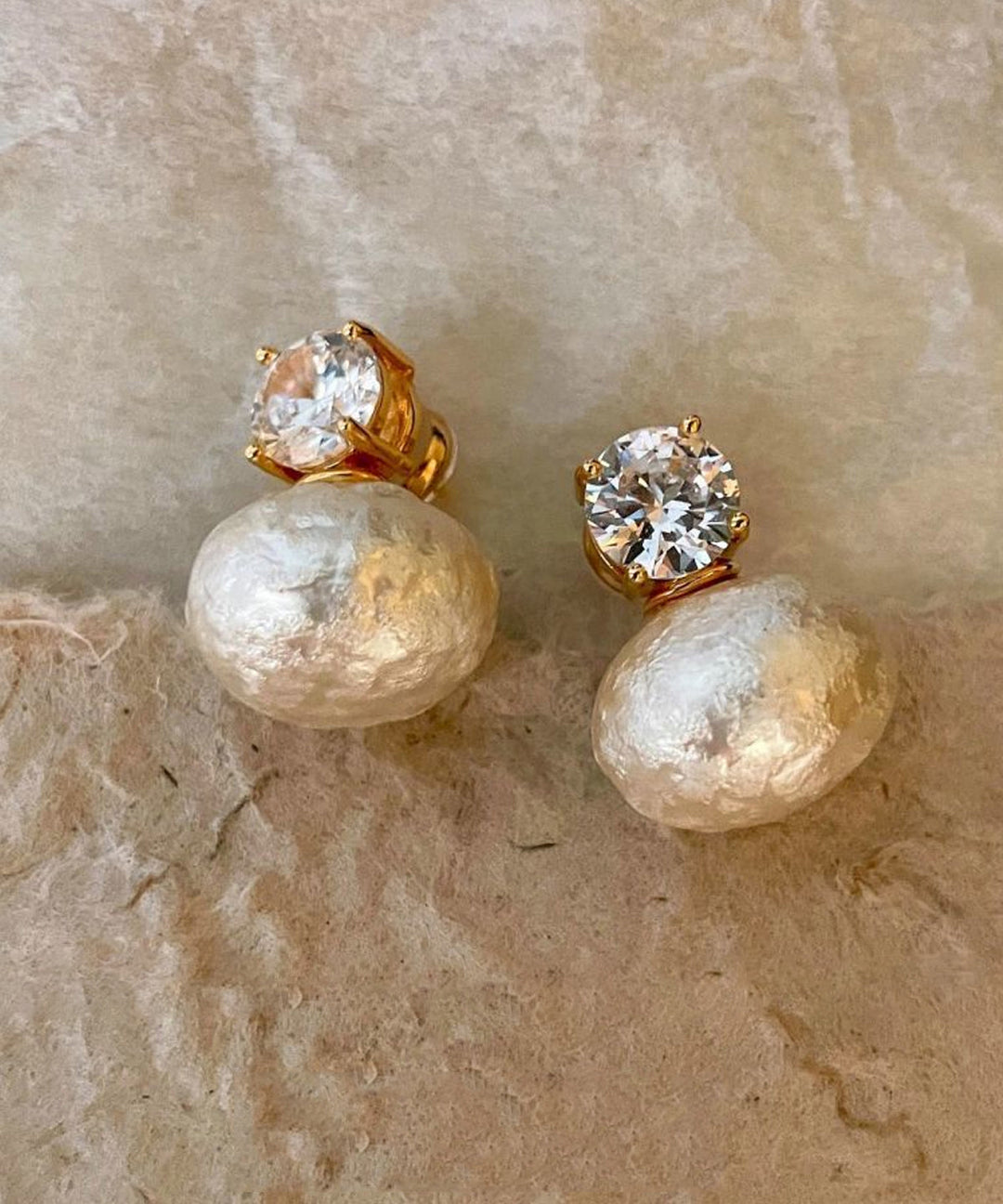 Gold Zircon Cotton Pearl Stud Earrings