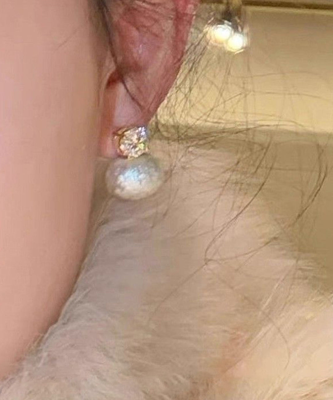 Gold Zircon Cotton Pearl Stud Earrings