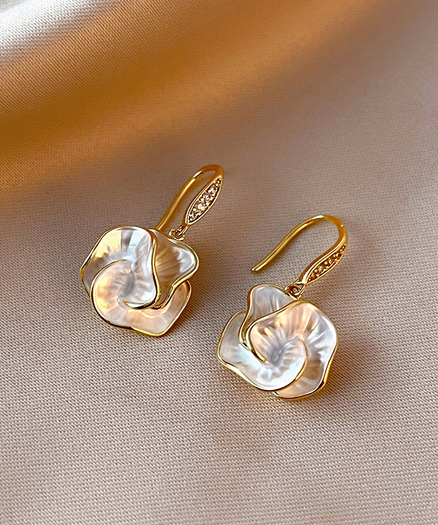 Gold Copper Floral Drop Earrings