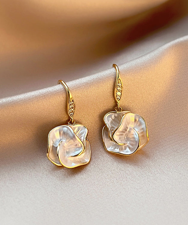 Gold Copper Floral Drop Earrings