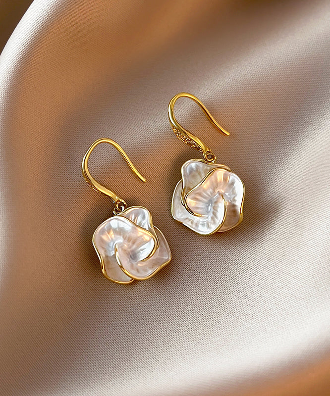 Gold Copper Floral Drop Earrings