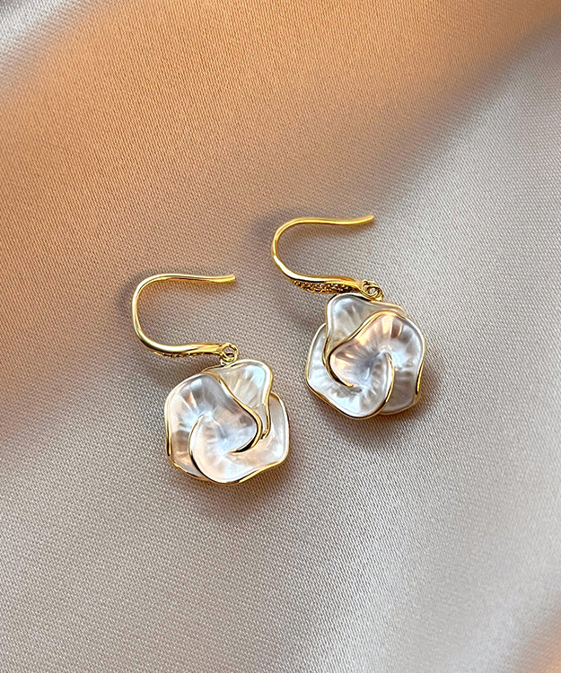Gold Copper Floral Drop Earrings