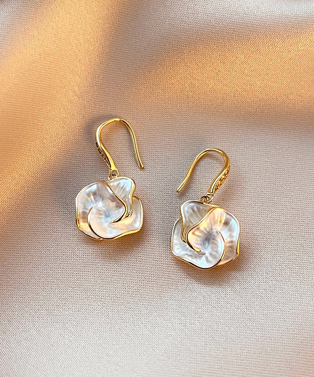 Gold Copper Floral Drop Earrings