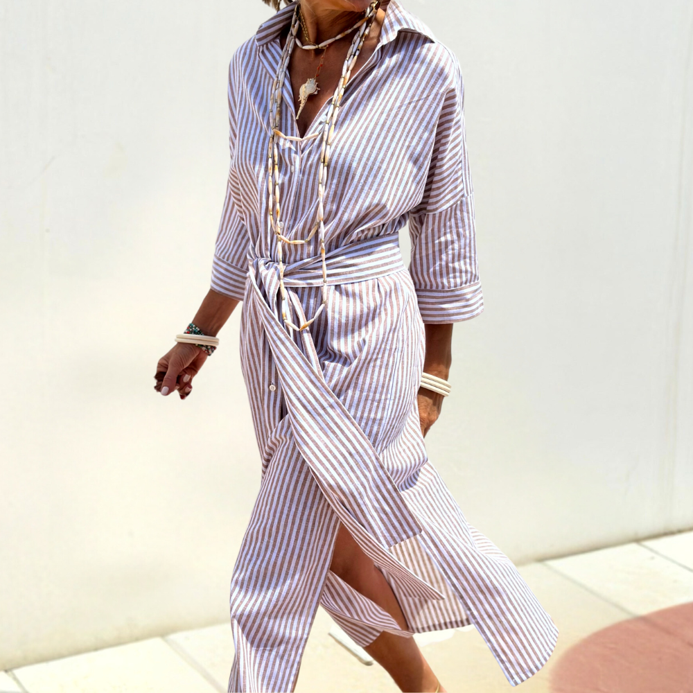 Noa Striped Midi Shirt Dress