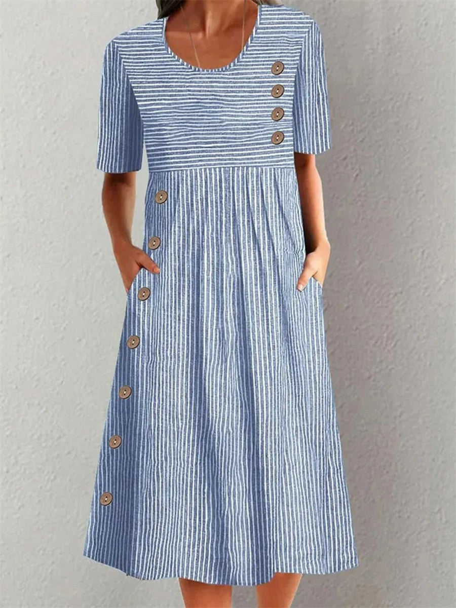 Striped Button Midi Dress
