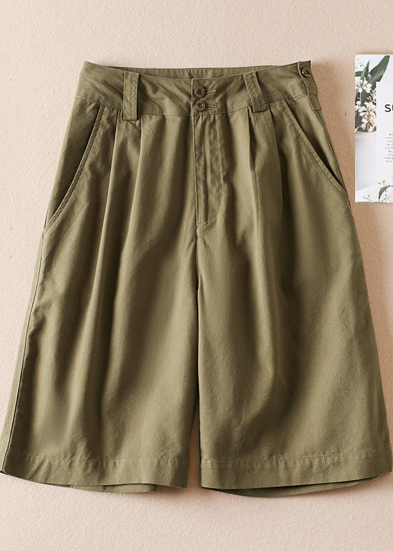 Army Green High Waist Cotton Shorts