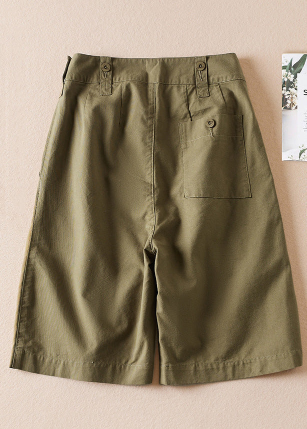 Army Green High Waist Cotton Shorts