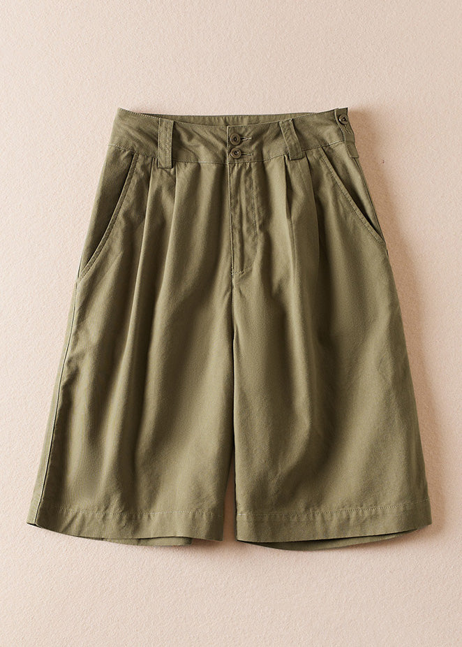 Army Green High Waist Cotton Shorts