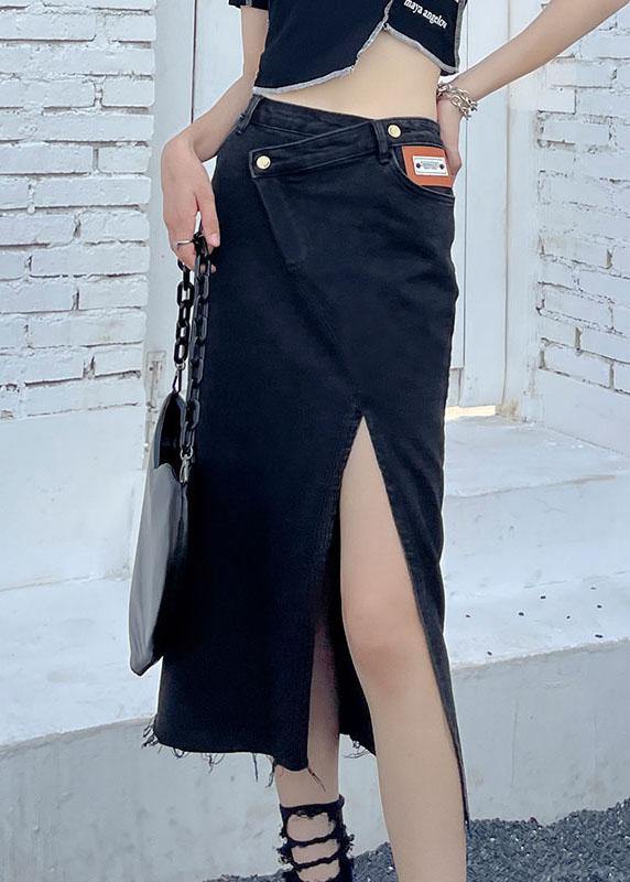 Black High Waist Casual Denim Skirt
