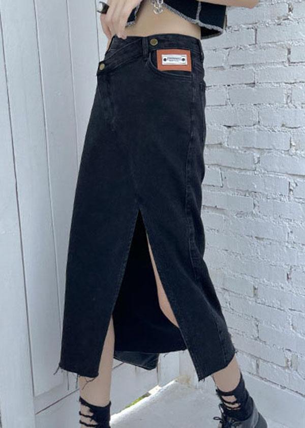 Black High Waist Casual Denim Skirt