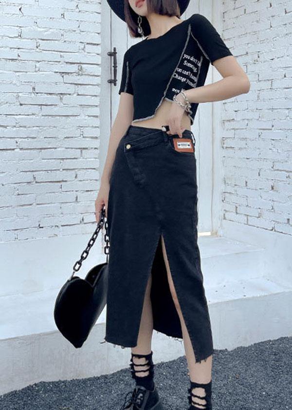 Black High Waist Casual Denim Skirt
