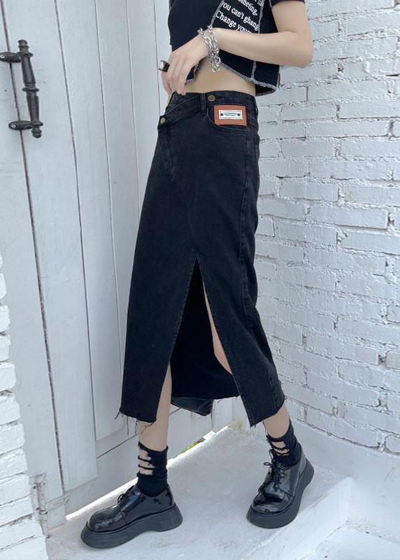 Black High Waist Casual Denim Skirt