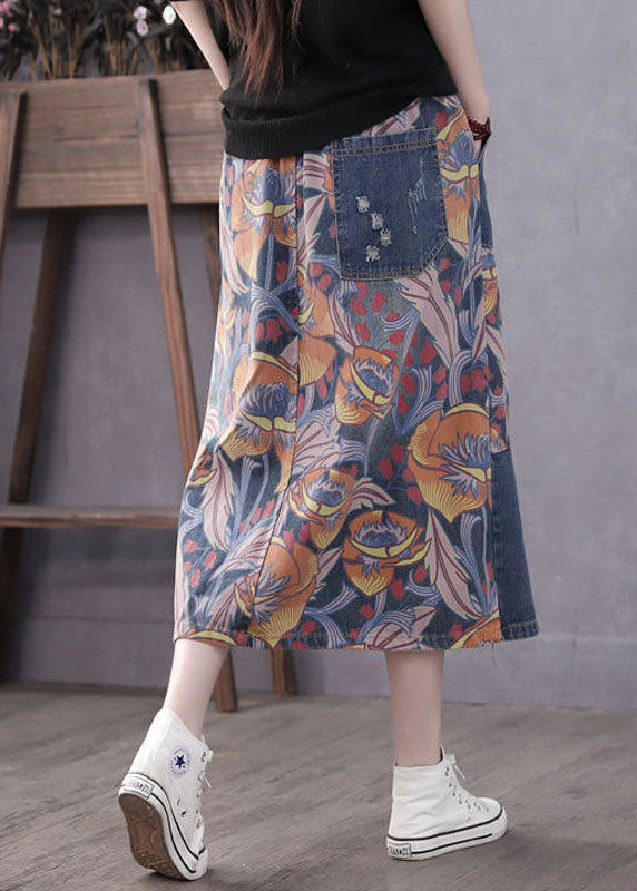 Blue Patchwork Print A-Line Skirt