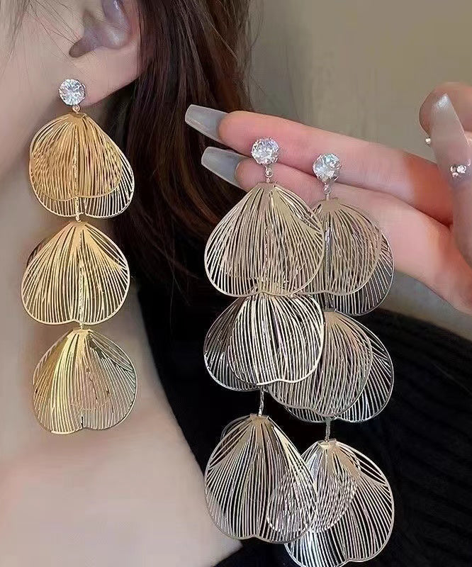 Gold Zircon Hollow Floral Drop Earrings