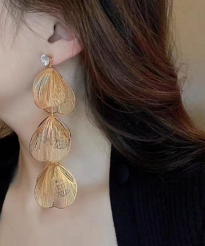 Gold Zircon Hollow Floral Drop Earrings
