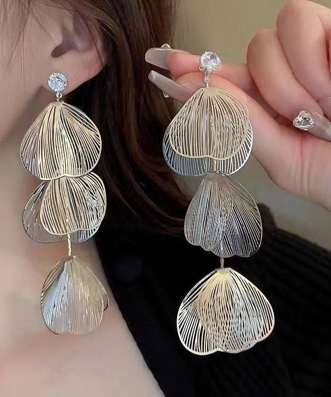 Gold Zircon Hollow Floral Drop Earrings