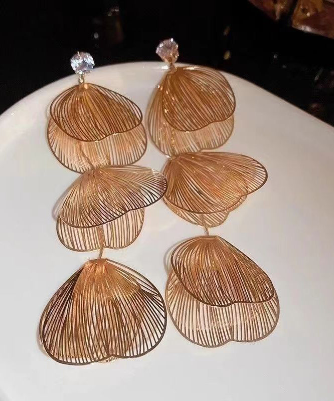 Gold Zircon Hollow Floral Drop Earrings