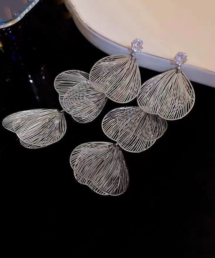 Gold Zircon Hollow Floral Drop Earrings