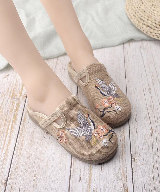 Casual Embroidered Linen Shoes in Khaki
