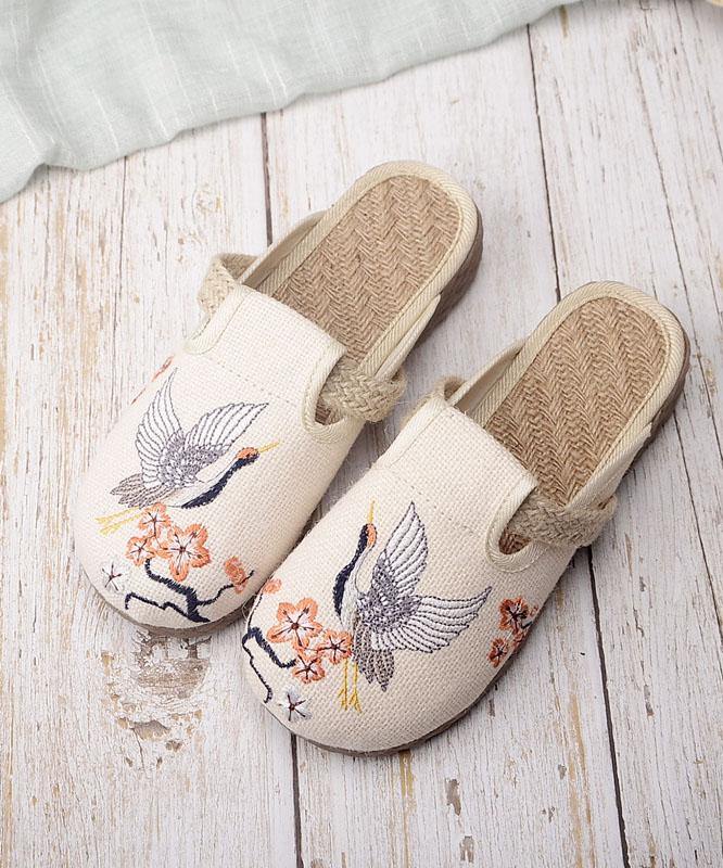 Casual Embroidered Linen Shoes in Khaki
