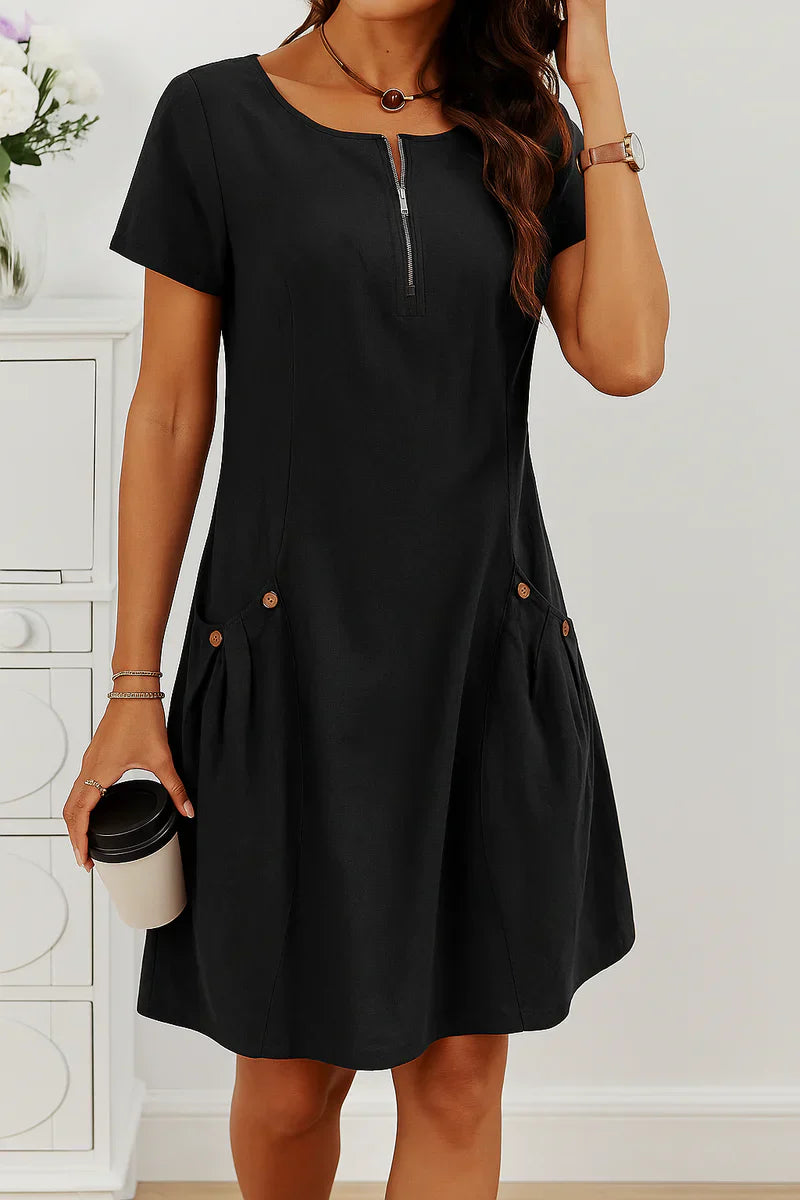 MARIELLA | Summer dress with elegant zipper, practical pockets, and daily comfort