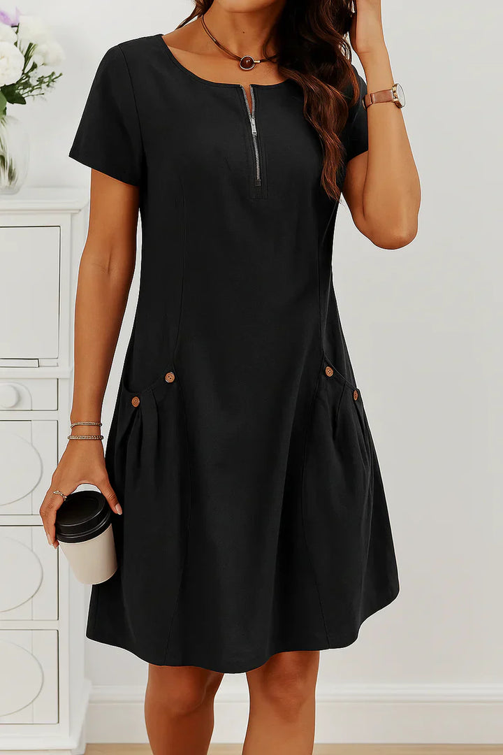 MARIELLA | Summer dress with elegant zipper, practical pockets, and daily comfort