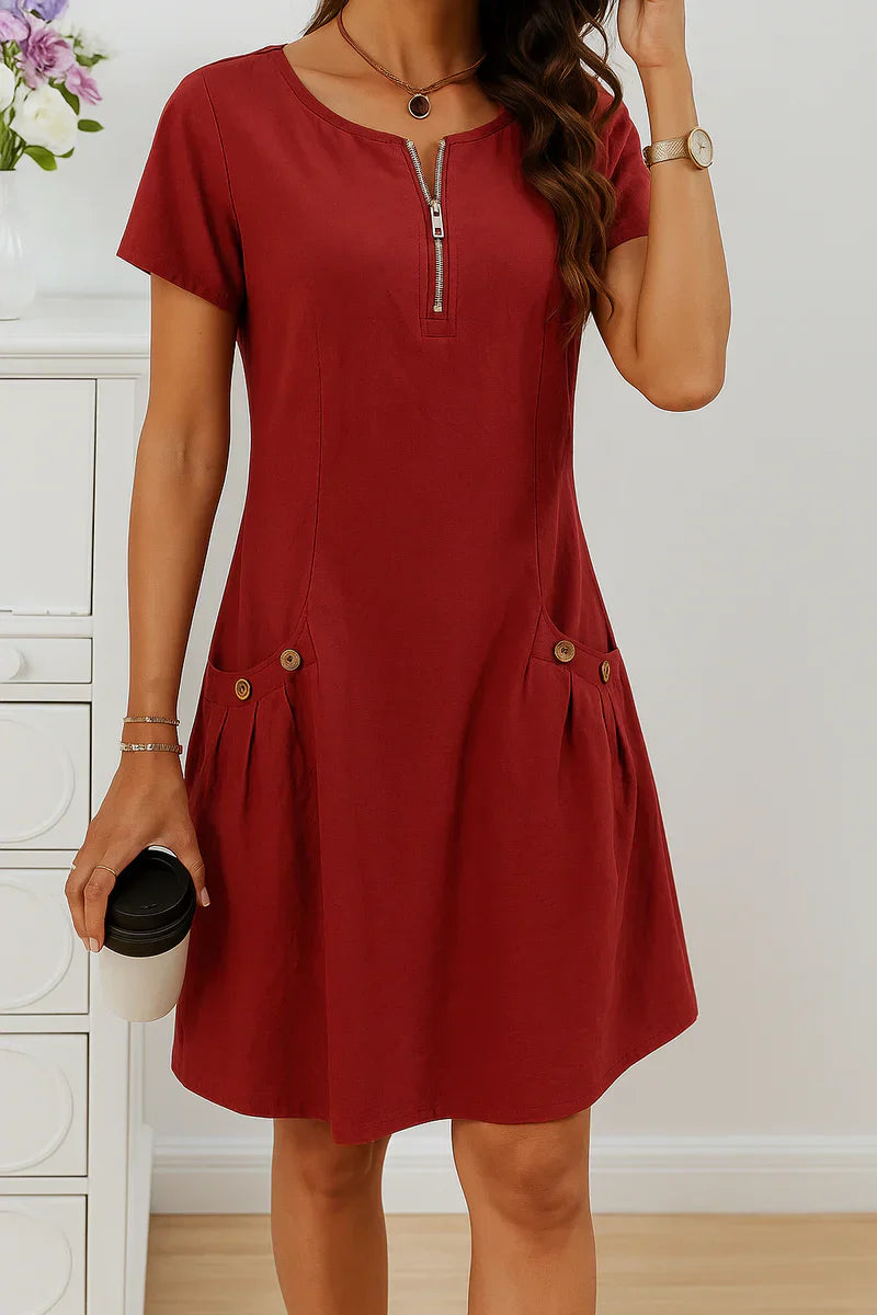 MARIELLA | Summer dress with elegant zipper, practical pockets, and daily comfort