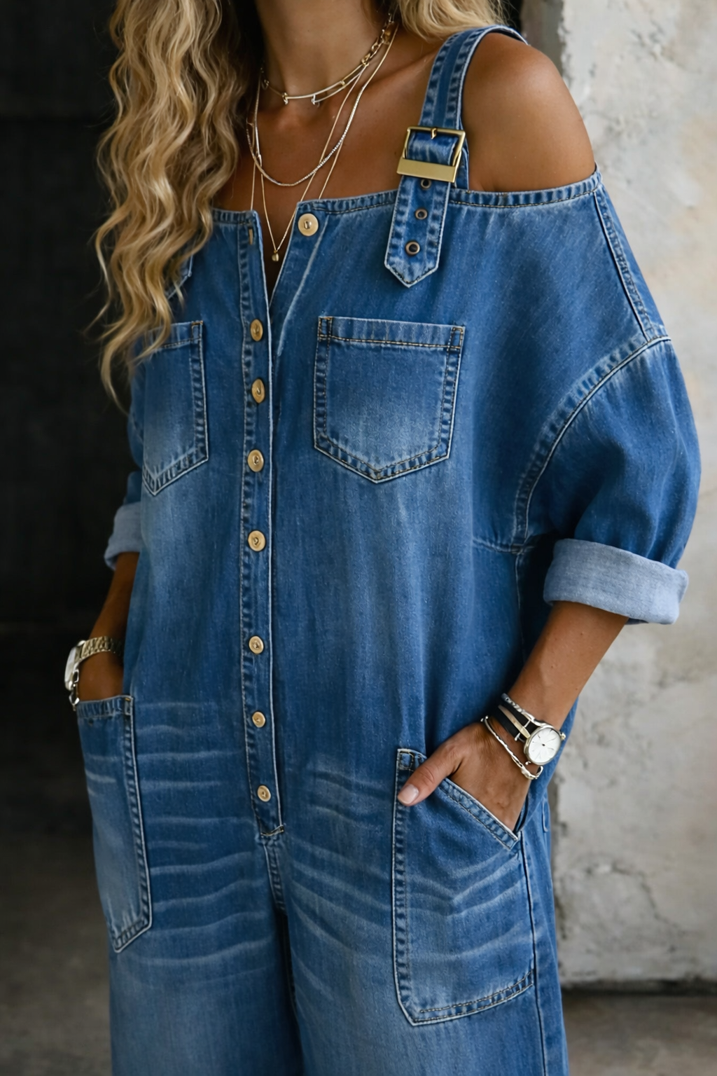 Sofia | Off-Shoulder Denim Jumpsuit