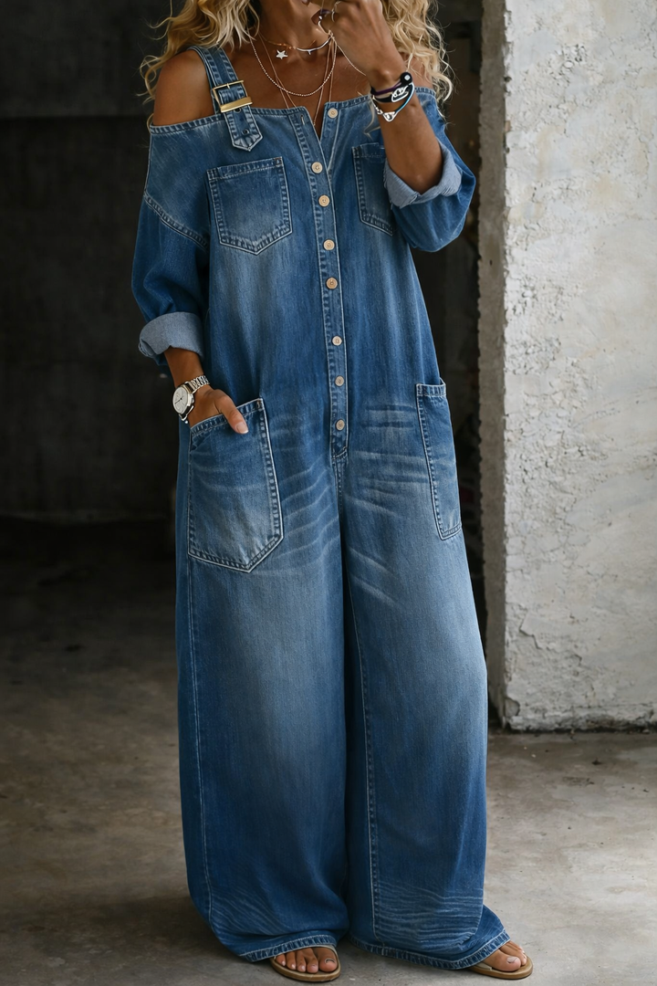 Sofia | Off-Shoulder Denim Jumpsuit