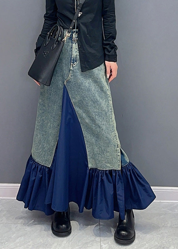 Blue High Waist Patchwork Pocket Skirt