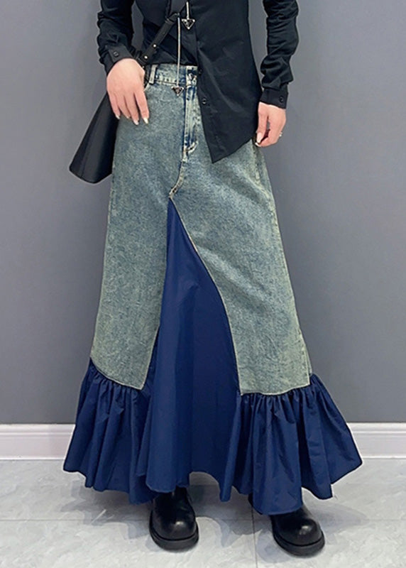 Blue High Waist Patchwork Pocket Skirt