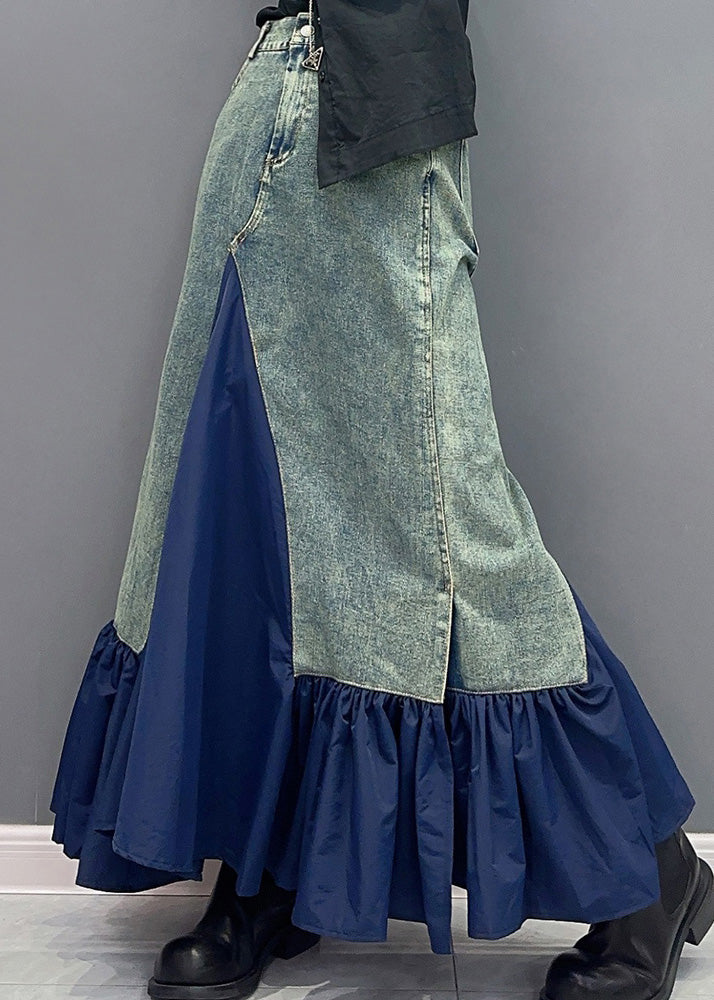 Blue High Waist Patchwork Pocket Skirt