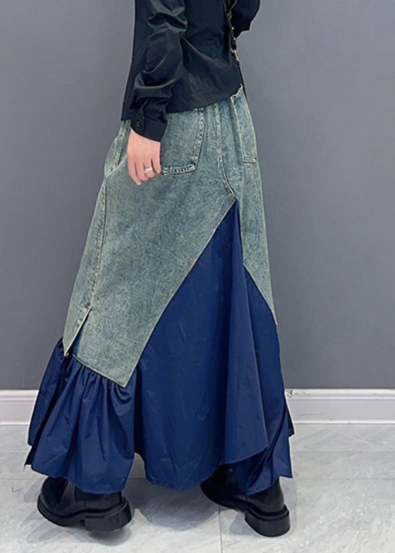Blue High Waist Patchwork Pocket Skirt