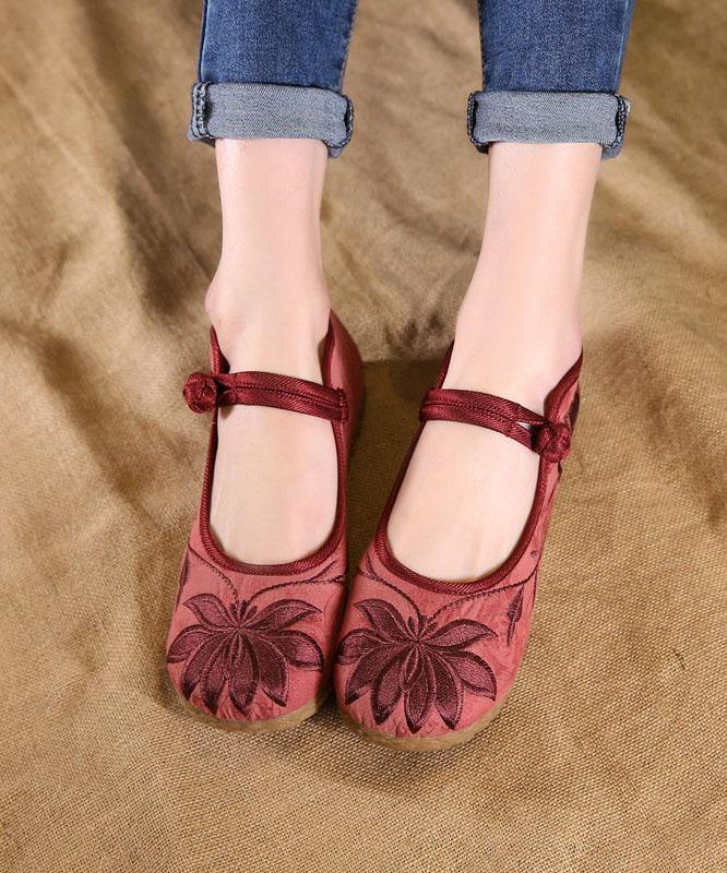Stylish flat-foot shoes with buckle straps, green embroidered cotton fabric