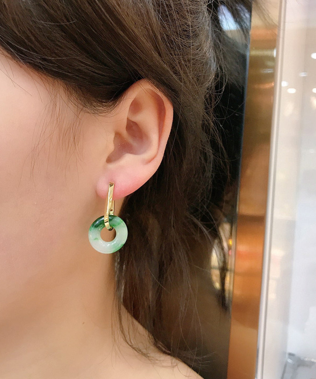 Green Silver Jade Hoop Earrings