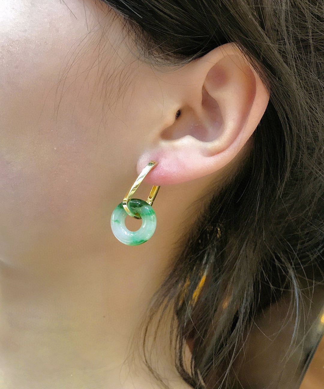 Green Silver Jade Hoop Earrings