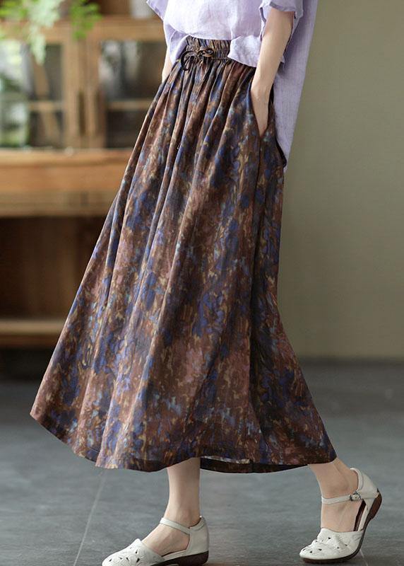 Chic Khaki Print Patchwork A-Linie Rock Leinen Herbst