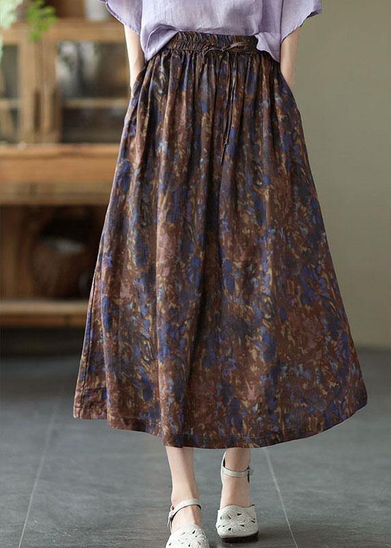 Chic Khaki Print Patchwork A-Linie Rock Leinen Herbst