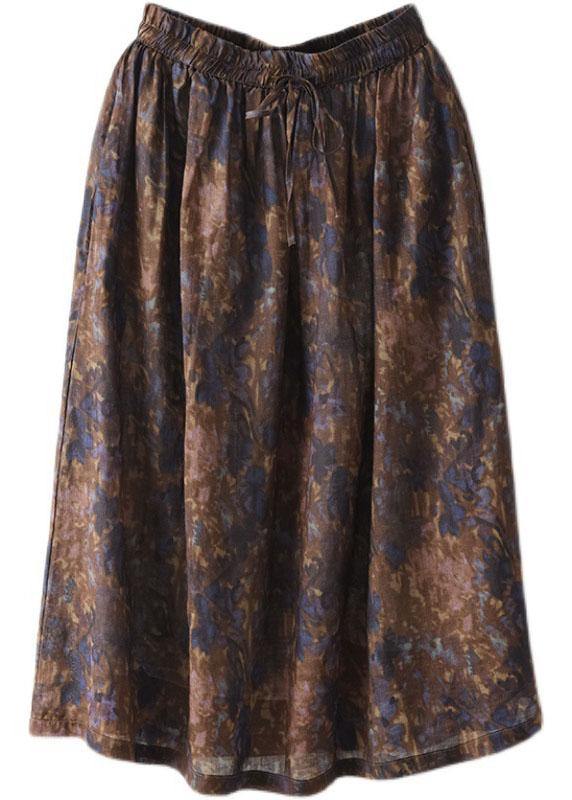 Chic Khaki Print Patchwork A-Linie Rock Leinen Herbst