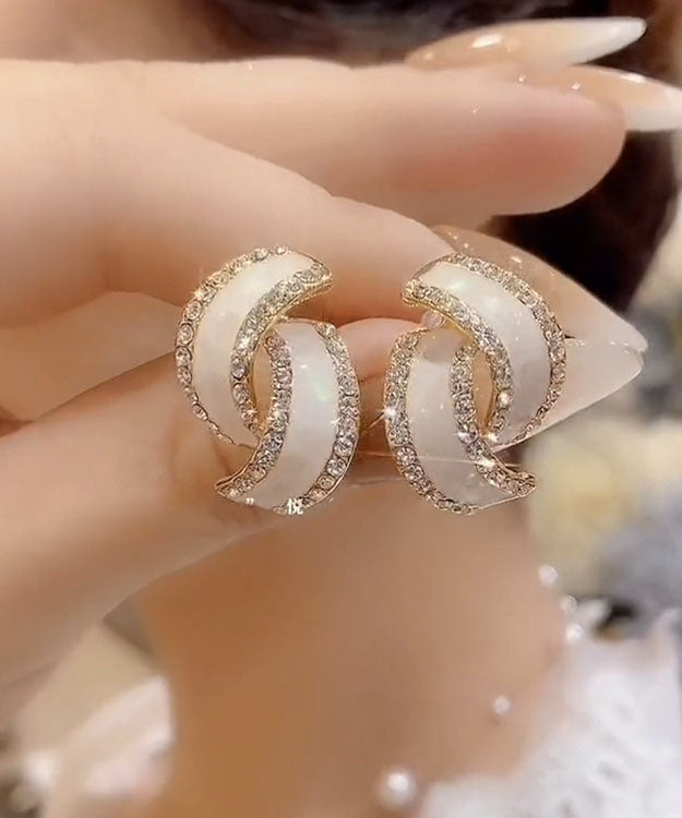 White Zircon Double C Hoop Earrings